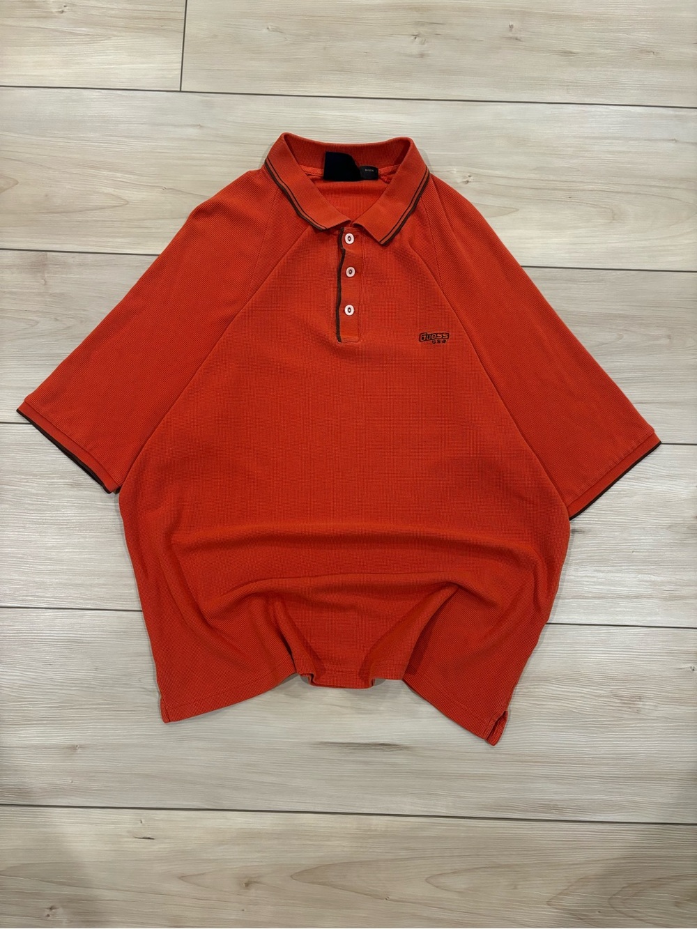 Guess USA Vintage 90s Preppy Men's Bright Orange Polo with Contrast Trim